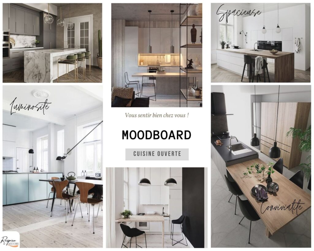 planche d'ambiance présentant des photos de cuisines ouvertes pour vous donner quelques inspirations