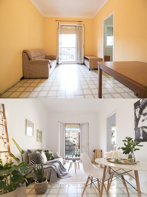 Avant / Après d'un salon suite à une prestation de Home Staging